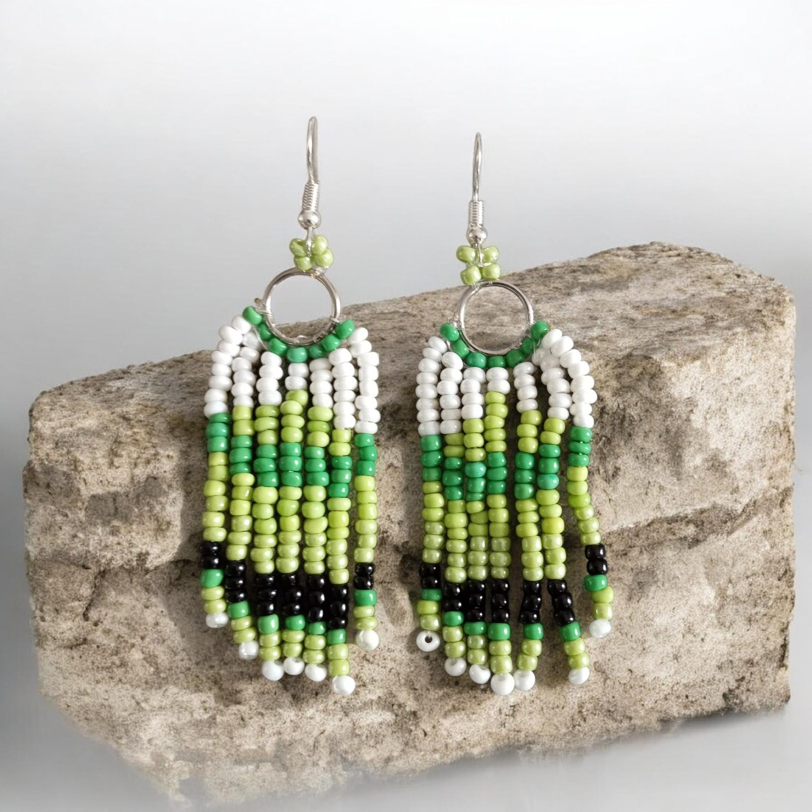 Calming green earrings — by Ikhwezi Creations — Beadwork & Wirework — handmade in South Africa