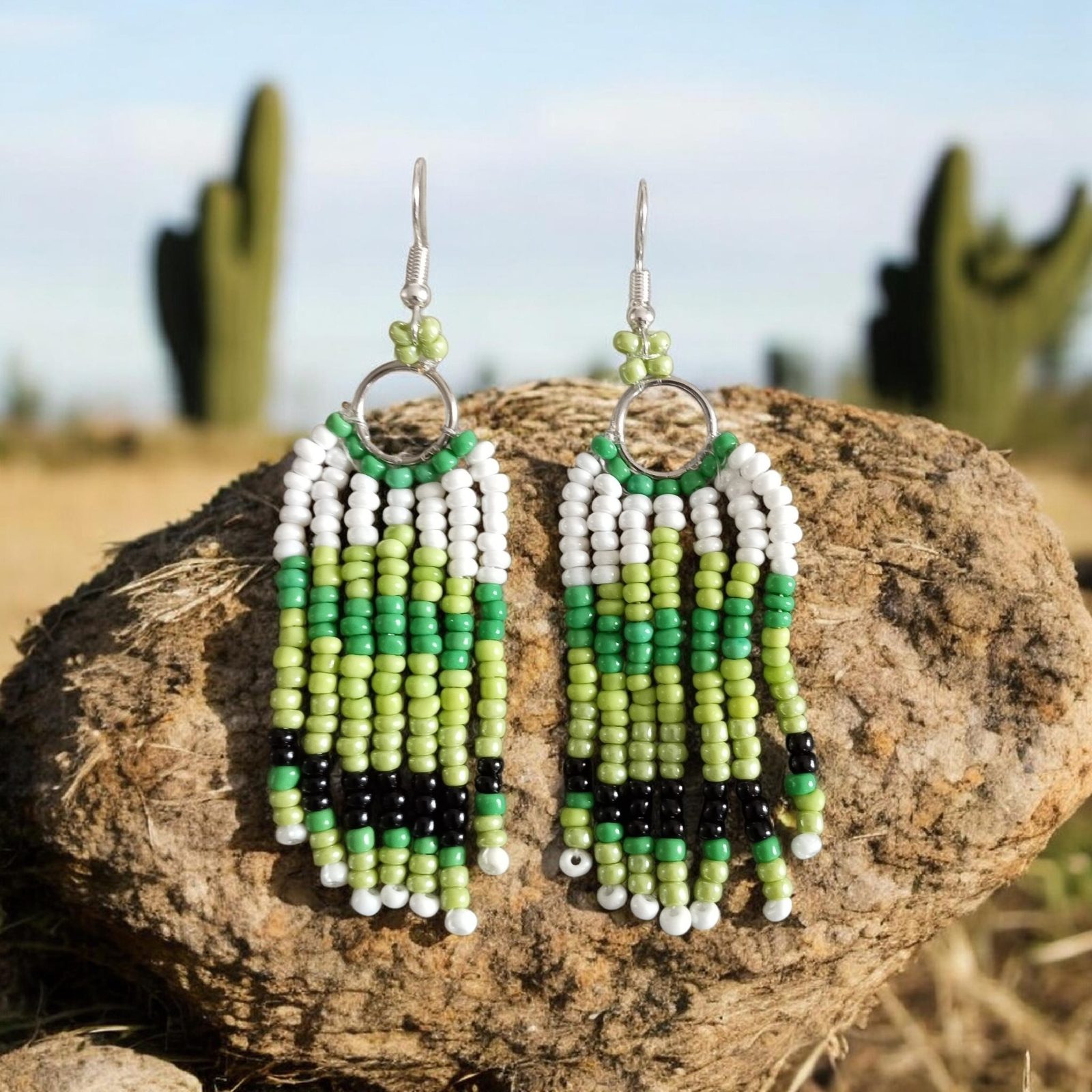 Calming green earrings — by Ikhwezi Creations — Beadwork & Wirework — handmade in South Africa