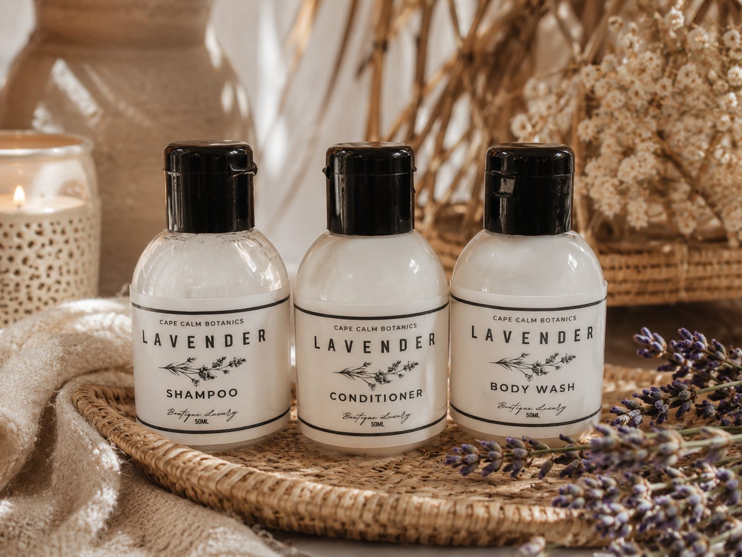 50ml Lavender Shampoo, Conditioner & Body Wash Gift Set