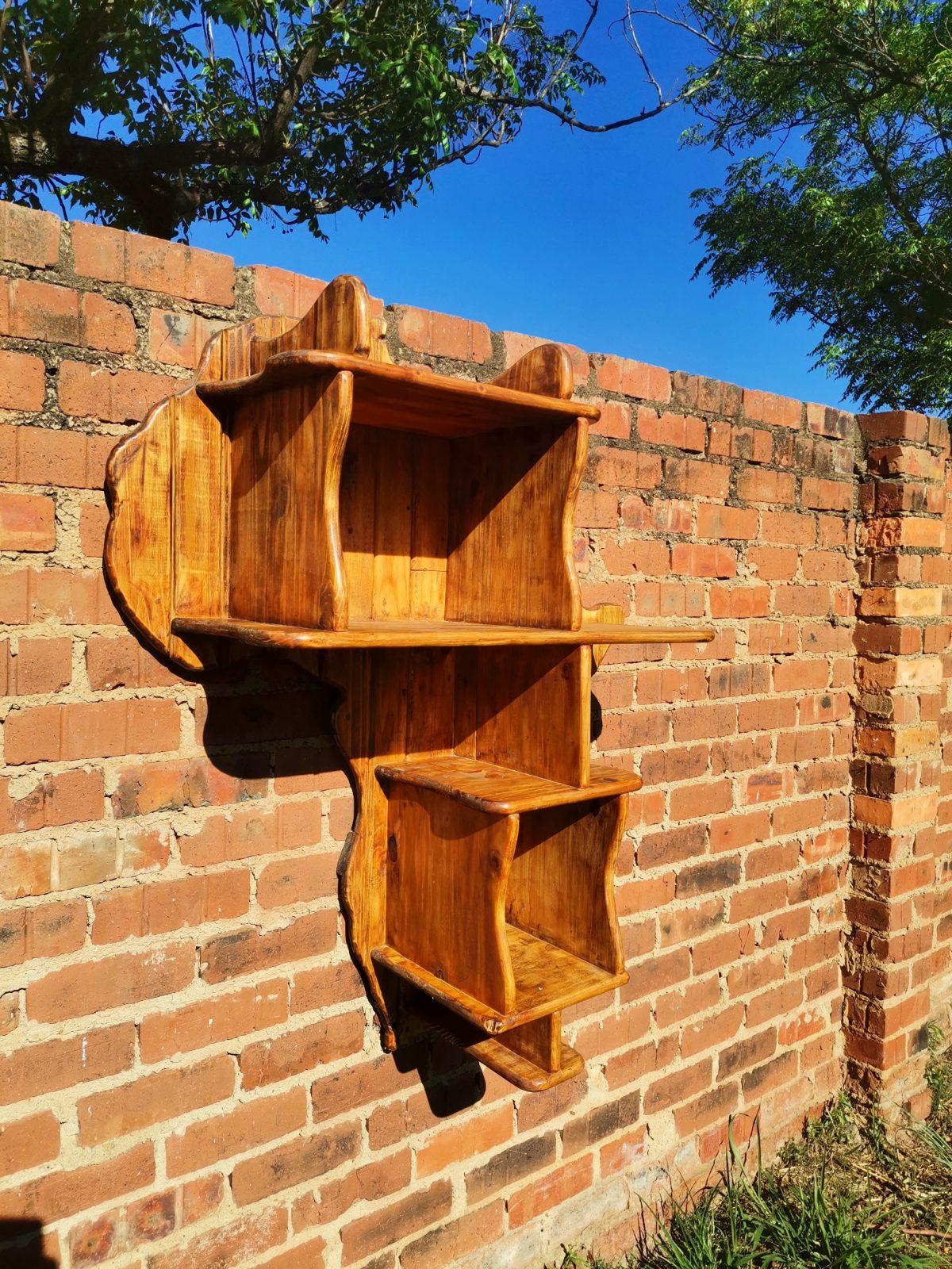 Handcrafted Africa Map Wooden Wall Shelf | Rustic Multi-Tier Display Unit — by Phillip Dube — Home & Living — handmade in South Africa