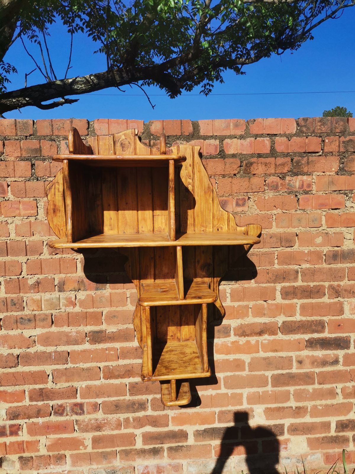 Handcrafted Africa Map Wooden Wall Shelf | Rustic Multi-Tier Display Unit — by Phillip Dube — Home & Living — handmade in South Africa