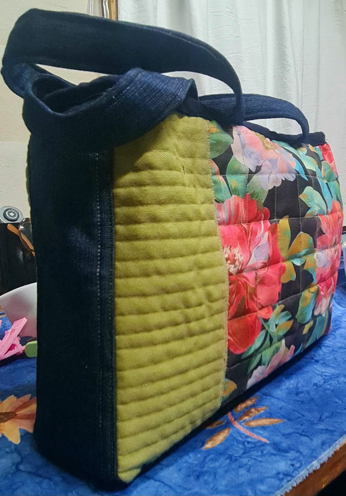 Midnight Bloom – Handmade Quilted Floral & Denim Tote Bag — by Micha'el & Thread — Bags & Purses — handmade in South Africa