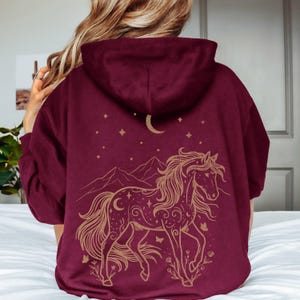 Starry Pony Celestial Horse Hoodie, Cottagecore Wildflowers Horse Shirt — by Van der Merwe Studio — Clothing & Apparel — handmade in South Africa