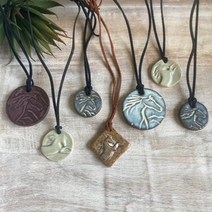 Handmade Ceramic Horse Pendant Necklace: Adjustable Leather Cord — by Van der Merwe Studio — Jewelry & Accessories — handmade in South Africa