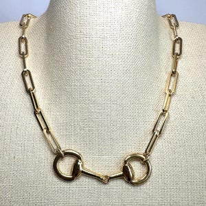 Equestrian Horse Snaffle Bit Shiny Gold Paperclip Chain Necklace — by Van der Merwe Studio — Jewelry & Accessories — handmade in South Africa