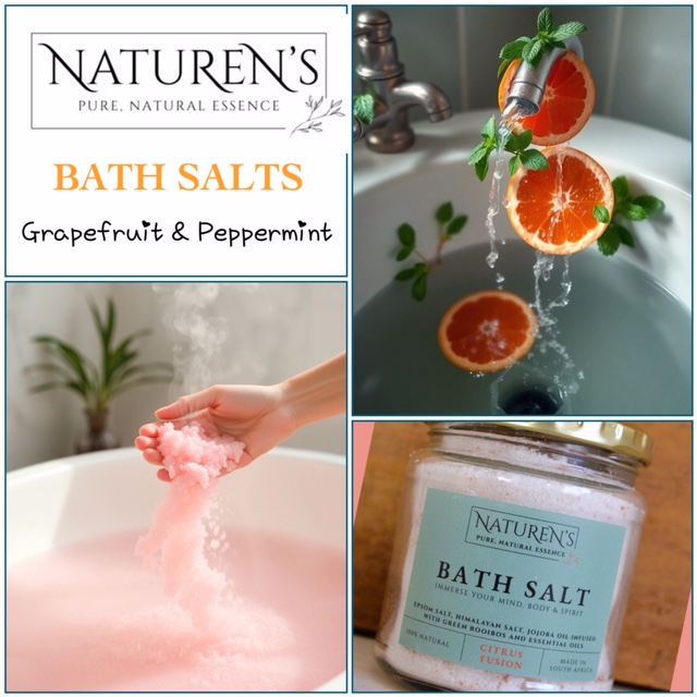 NatuRen's Bath Salts - Grapefruit & Peppermint - Pure, Natural Essence — by NatuRen’s — Home & Living — handmade in South Africa