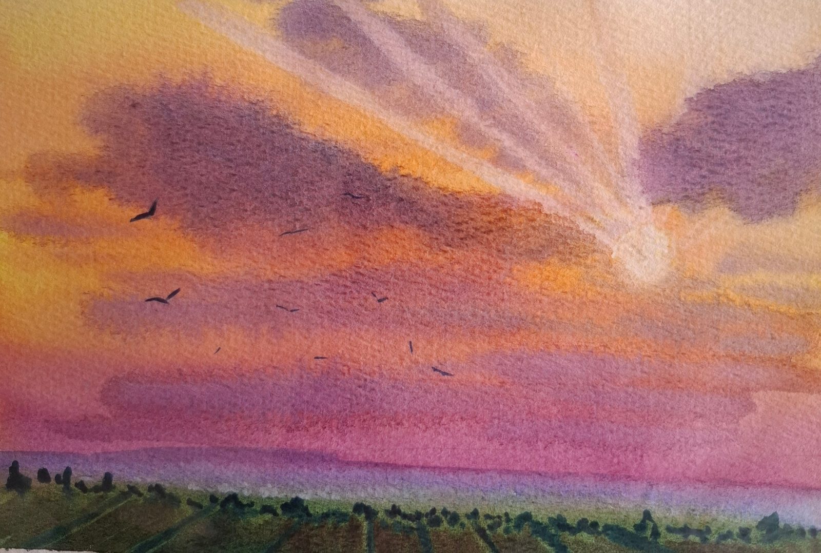 Sunset watercolor — by Winni's Watercolours — Art & Collectibles — handmade in South Africa