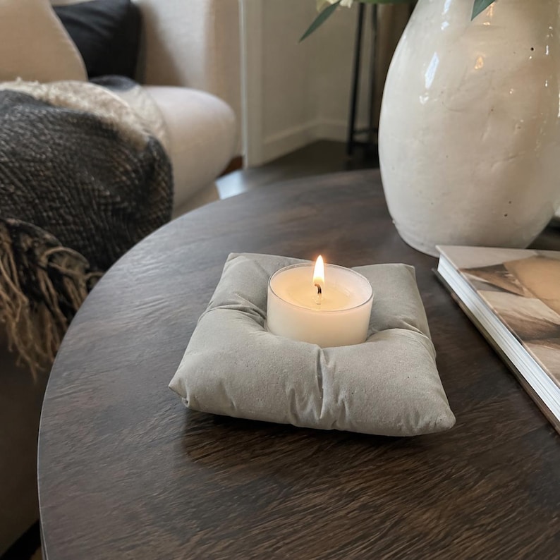 Handmade Concrete Pillow Candle Holder – Minimalist Cement Tray Decor — by Little Things — Home & Living — handmade in South Africa