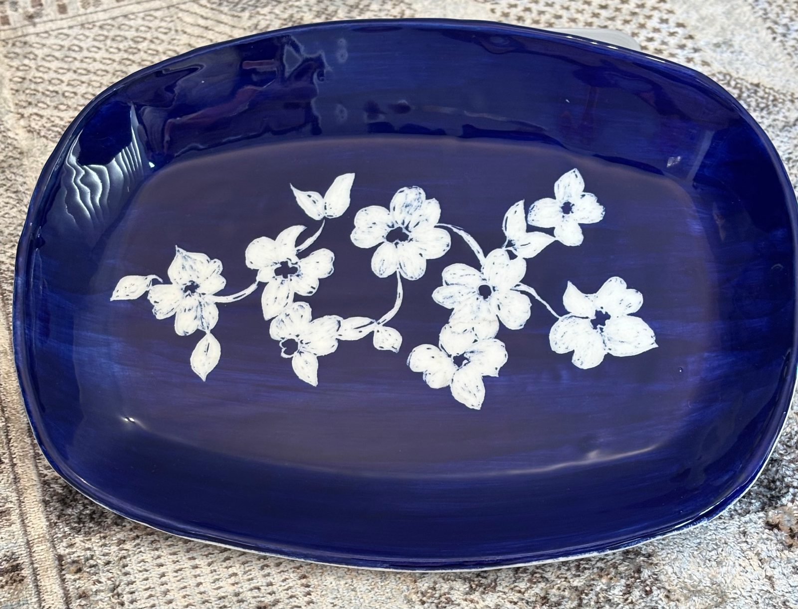 Midnight Blue Floral Ceramic Platter — by Estelle Schutte — Pottery & Ceramics — handmade in South Africa