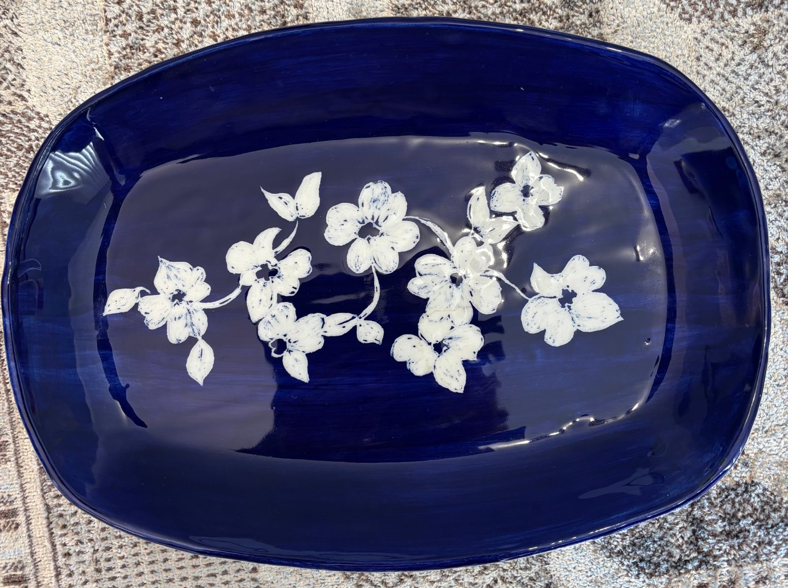 Midnight Blue Floral Ceramic Platter — by Estelle Schutte — Pottery & Ceramics — handmade in South Africa