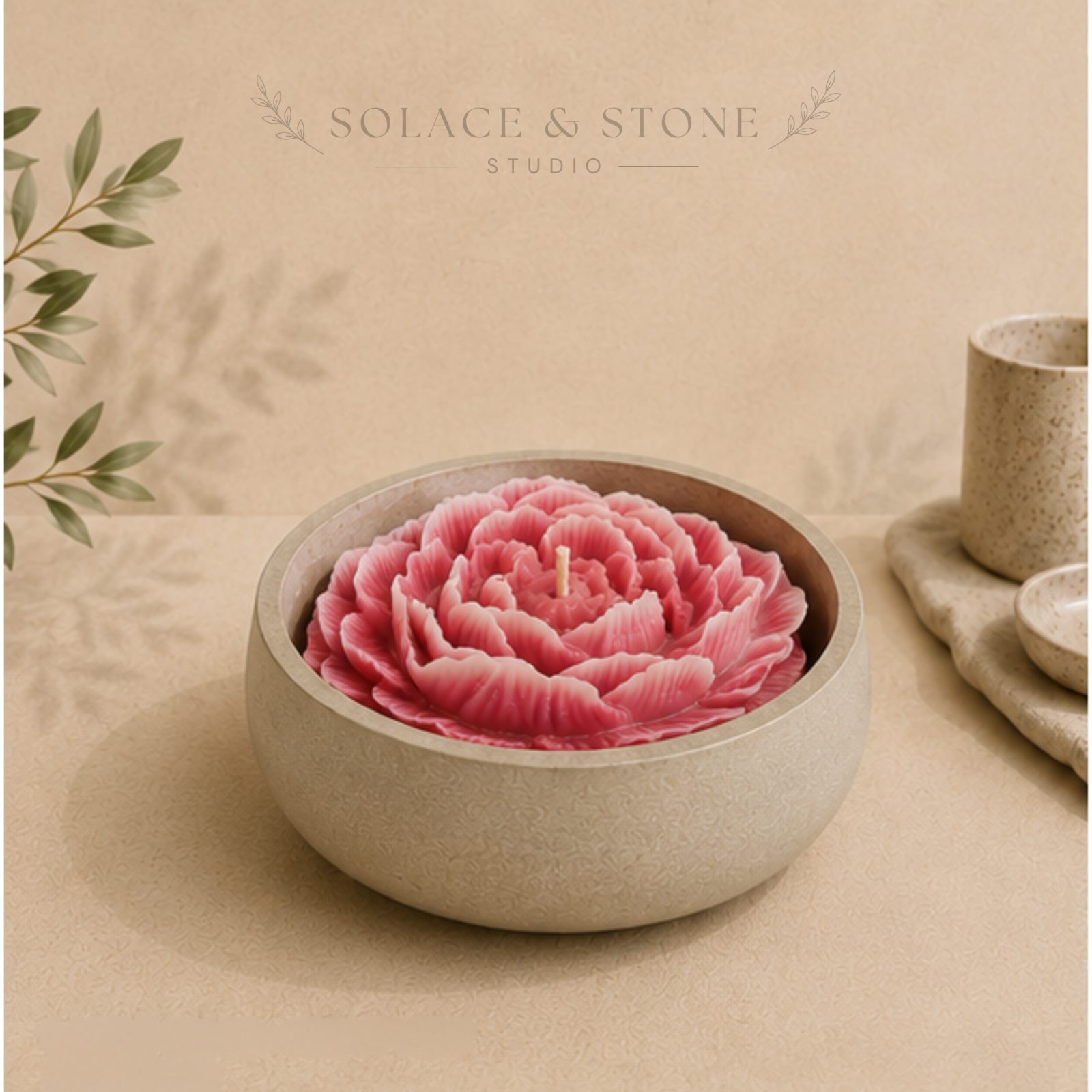 StillStone Peony Rose Candle — by Solace and Stone Studio — Home & Living — handmade in South Africa