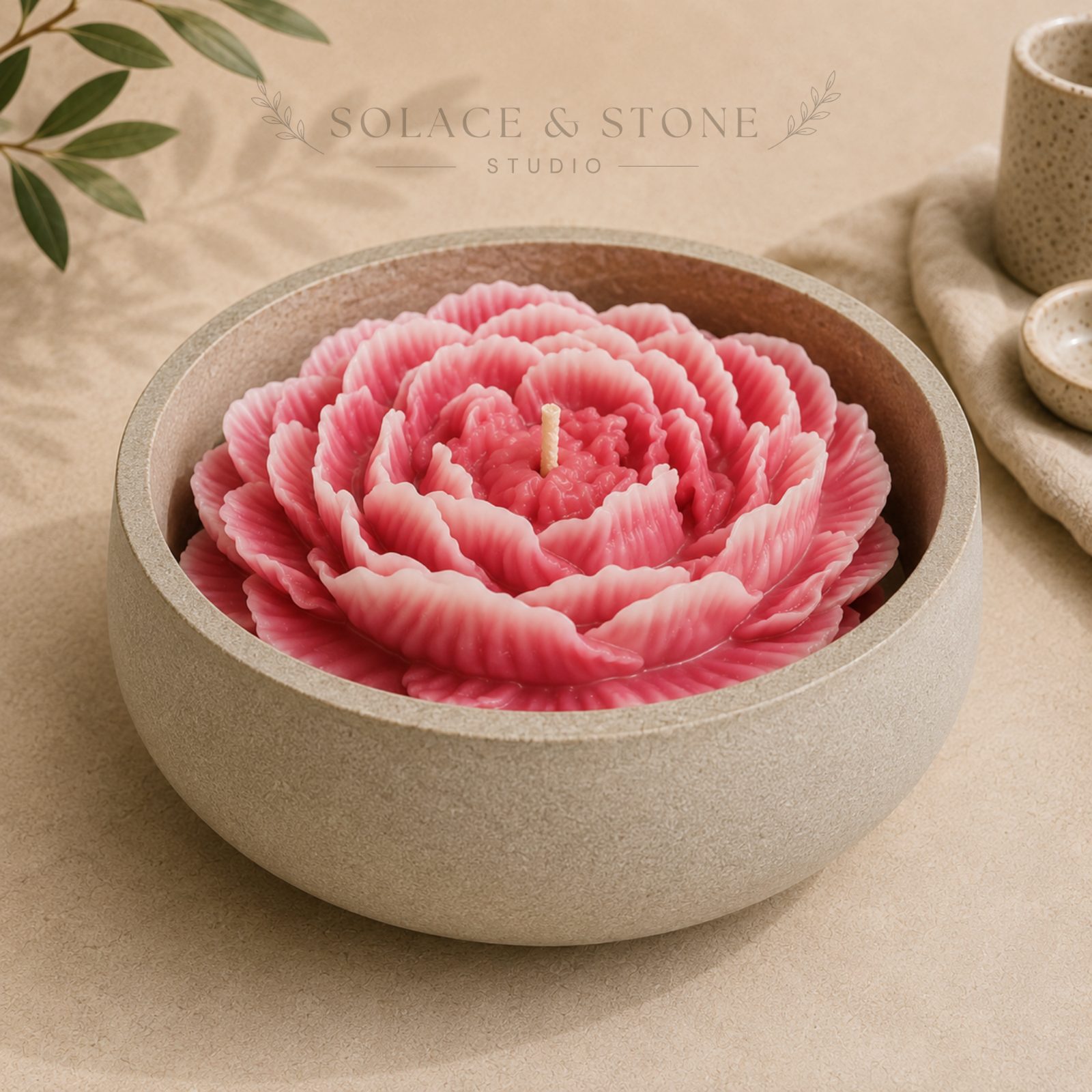 StillStone Peony Rose Candle — by Solace and Stone Studio — Home & Living — handmade in South Africa