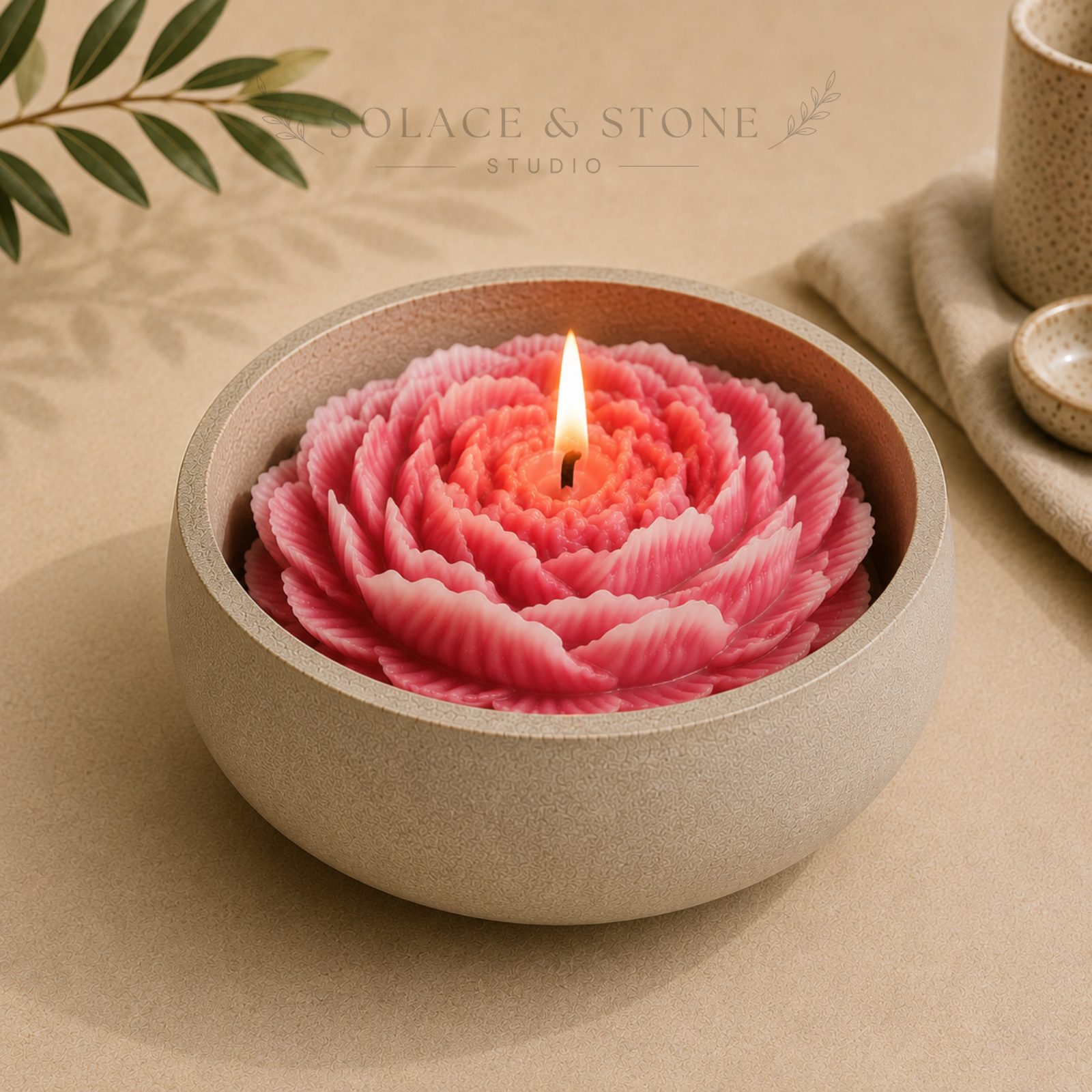 StillStone Peony Rose Candle — by Solace and Stone Studio — Home & Living — handmade in South Africa
