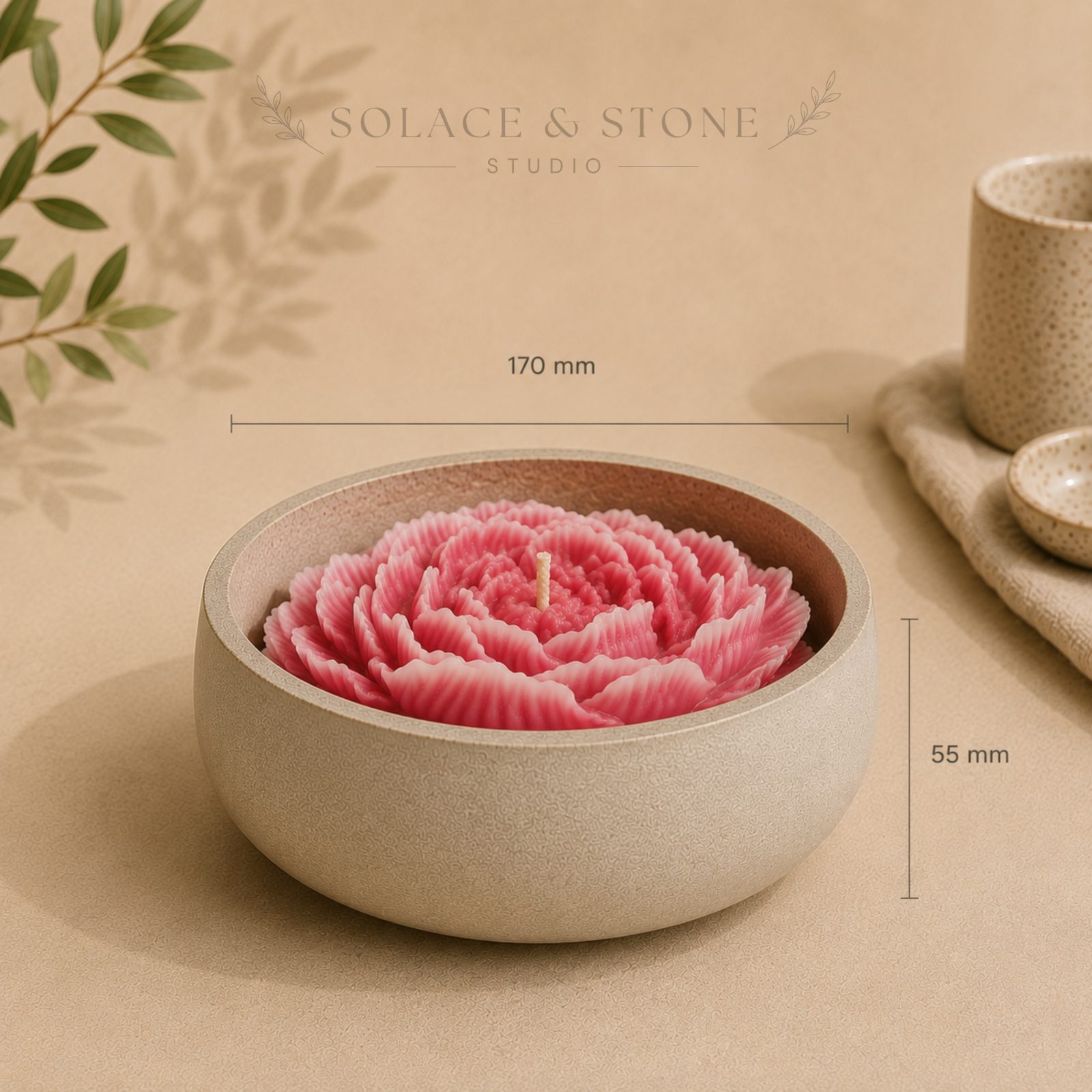 StillStone Peony Rose Candle — by Solace and Stone Studio — Home & Living — handmade in South Africa