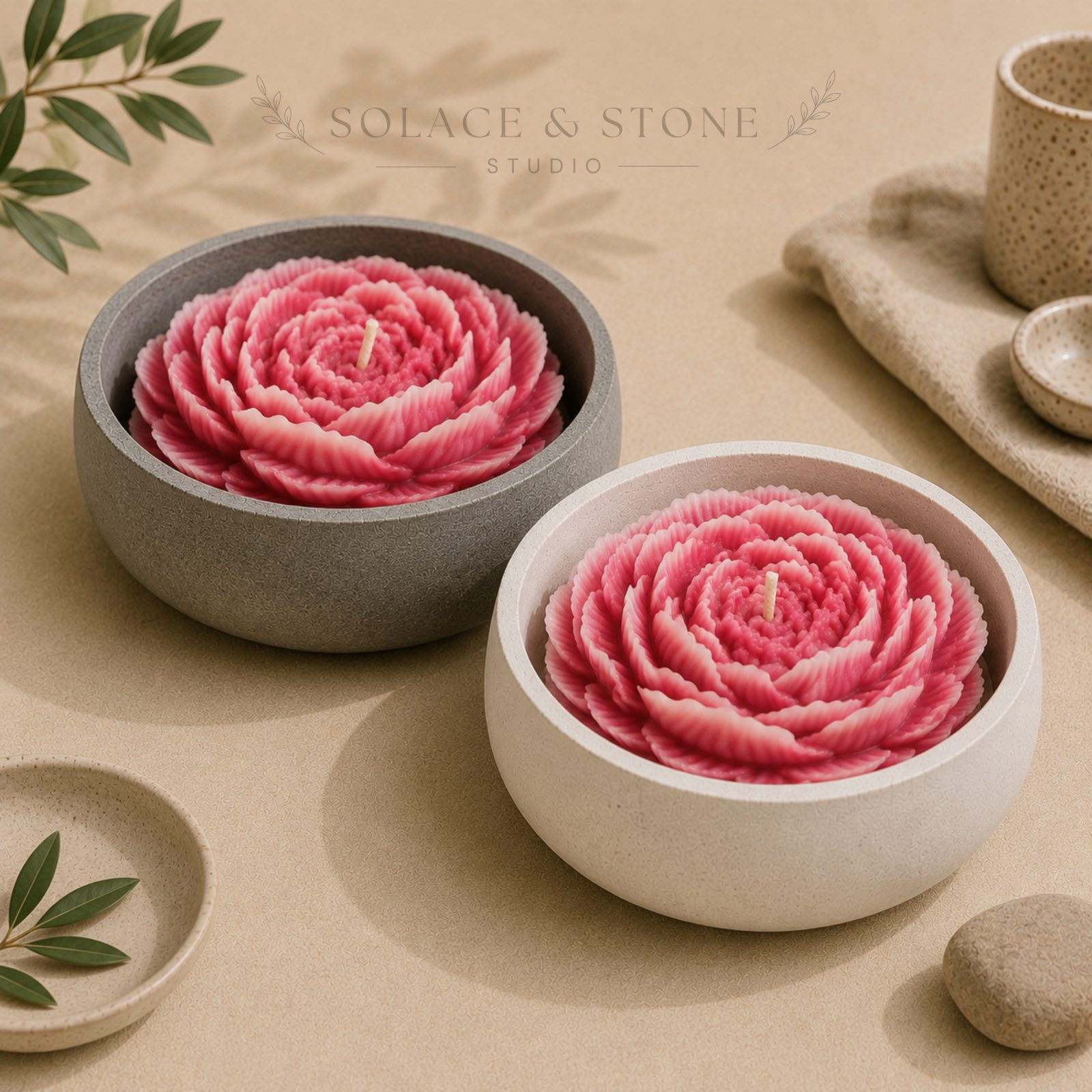 StillStone Peony Rose Candle — by Solace and Stone Studio — Home & Living — handmade in South Africa
