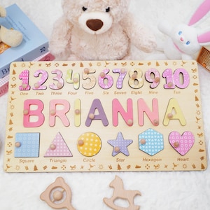 Personalized Wooden Name Puzzle with Shapes & Numbers — by Busy Puzzle — Home & Living — handmade in South Africa