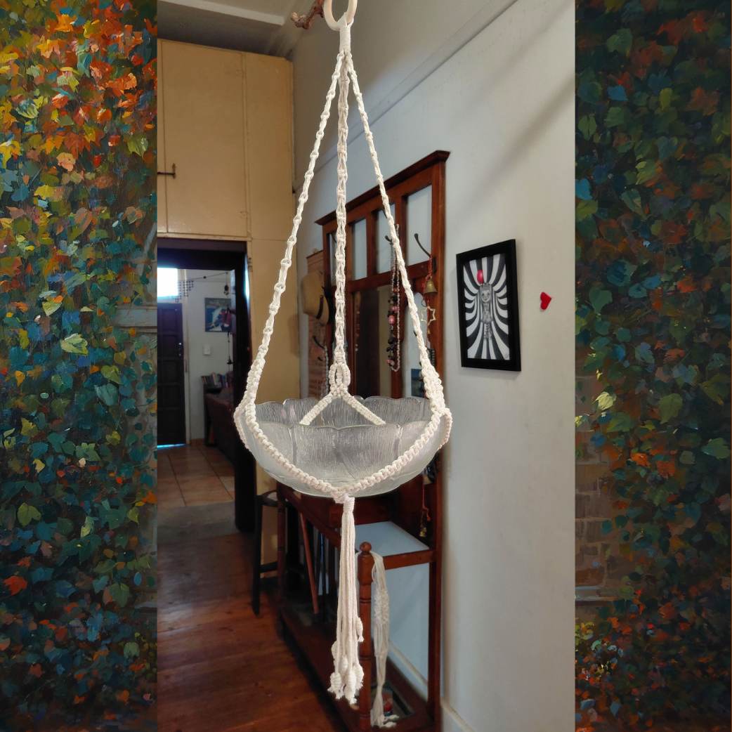 Handcrafted Macramé Plant Hanger with Leaf Detail — by Athena Authentic Creations — Home & Living — handmade in South Africa