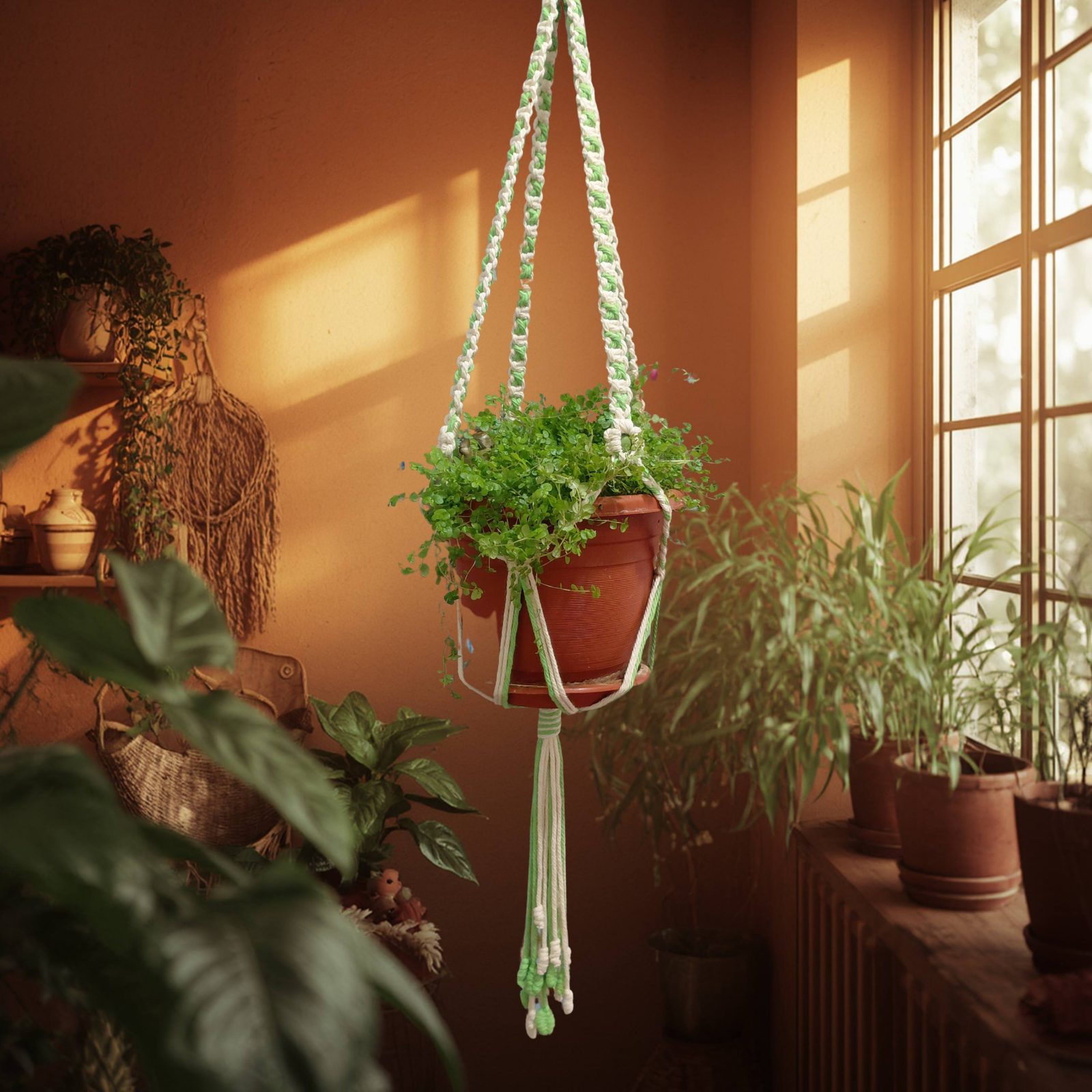 Macramé Plant Hanger – Spiral Twist & Bud Tassels — by Athena Authentic Creations — Home & Living — handmade in South Africa