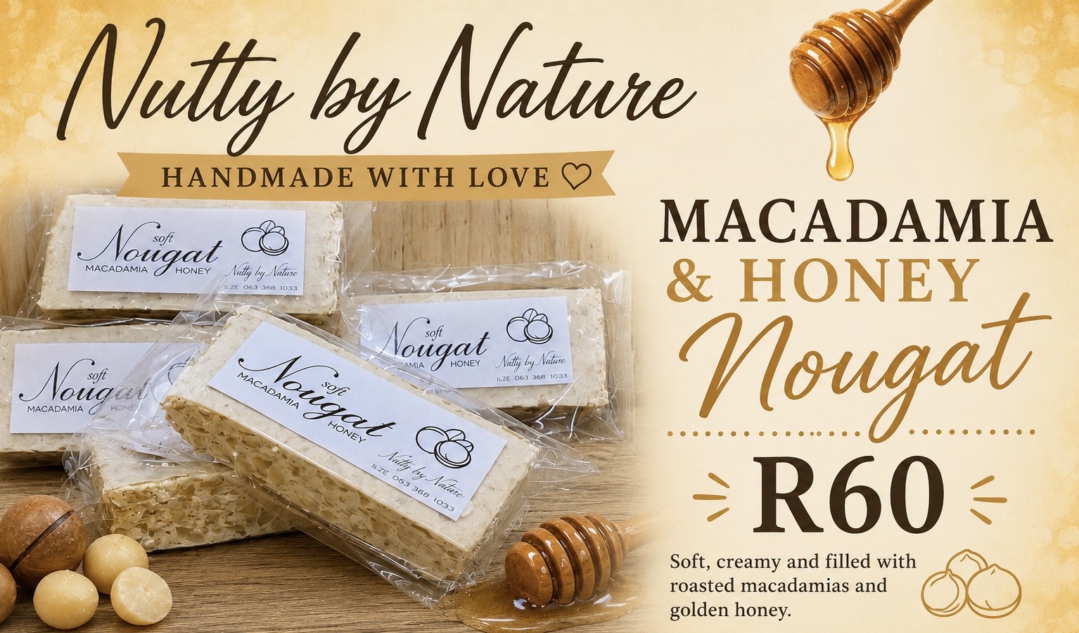 Macadamia & Honey Nougat — by Nutty by Nature — Specialty Foods — handmade in South Africa