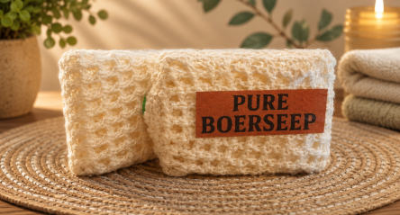 PURE BOERSEEP 80g BLOCKS WITH SCRUB BAG — by Jana Van Niekerk — Home & Living — handmade in South Africa