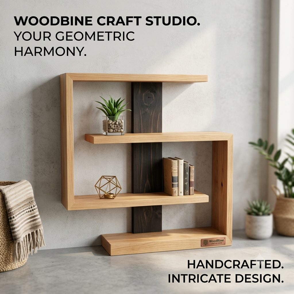 Geometric Multi-Level Shelf — by Woodbine Craftstudio — Home & Living — handmade in South Africa