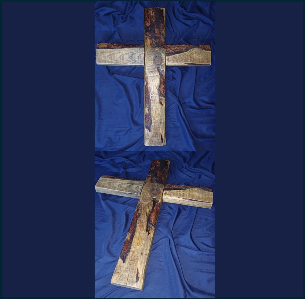 Handmade Recycled Wood Rustic Cross – Live Edge Detail (615x510mm) — by Mari Le Roux — Home & Living — handmade in South Africa