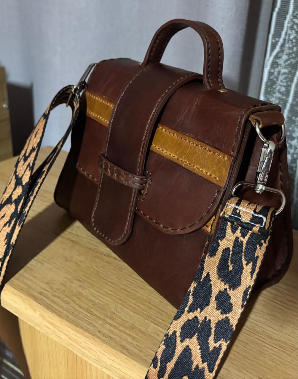 Genuine leather Brown Leather Crossbody Bag — by Rilette — Leather Craft — handmade in South Africa