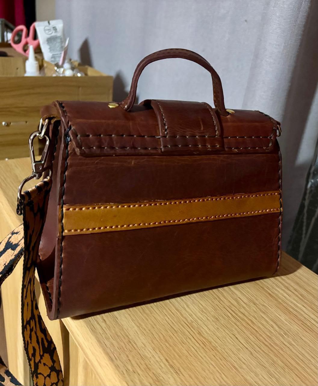 Genuine leather Brown Leather Crossbody Bag — by Rilette — Leather Craft — handmade in South Africa